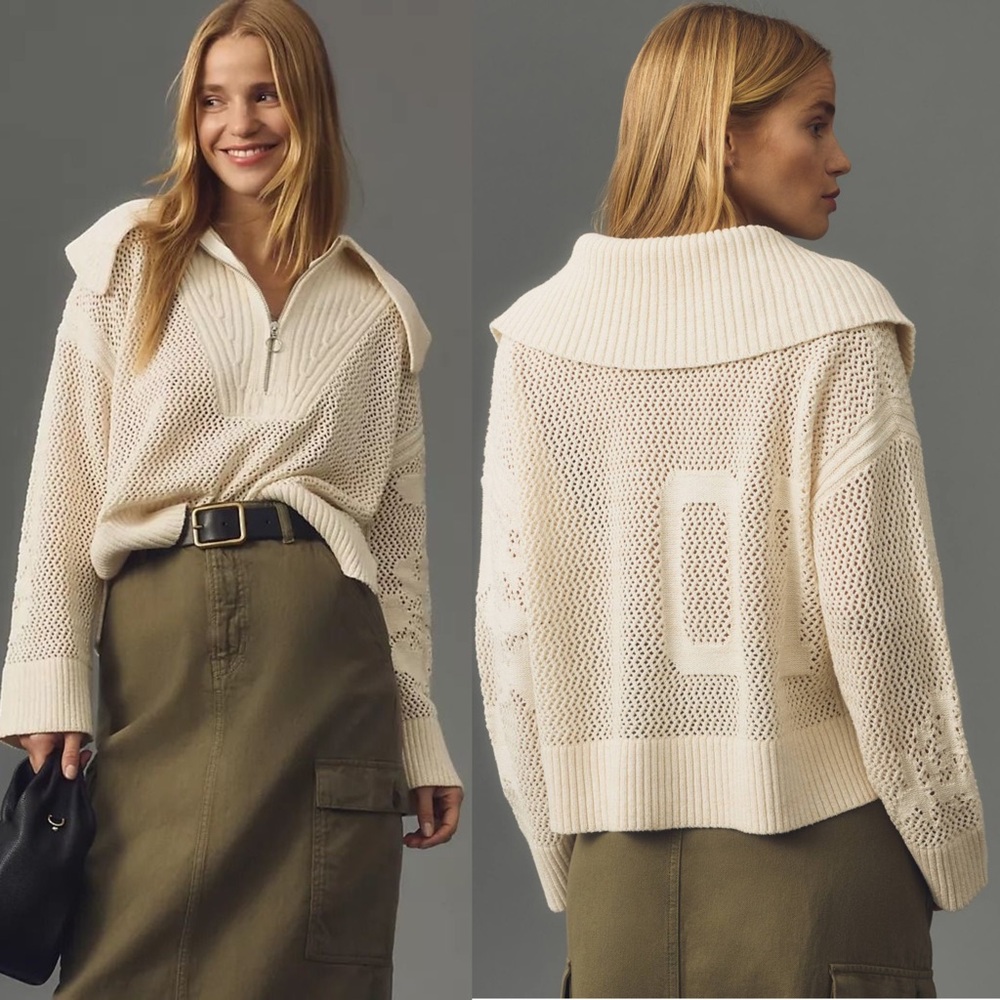 Daily Practice Anthropologie Half-Zip Oversized Pullover Sweater Cream Large